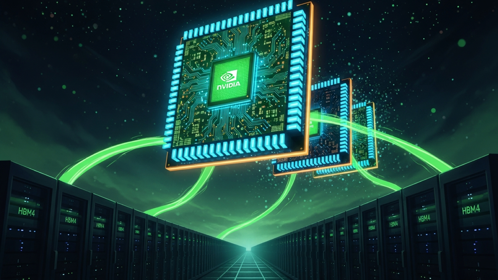 英伟达 NVDA 深度分析封面：DGX 数据中心、Rubin GPU 封装、HBM4 内存、神经网络节点 — OurAlpha