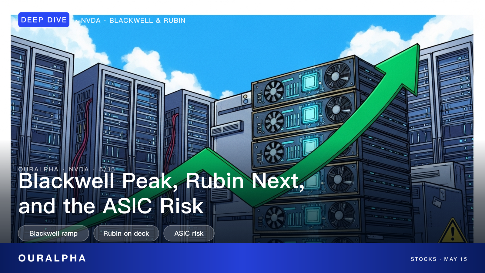 Nvidia Blackwell GPU data center rack with Rubin transition roadmap overlay