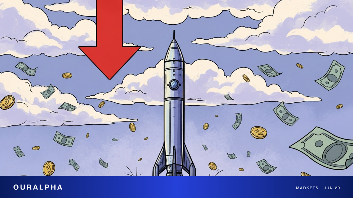 SpaceX火箭与下跌箭头,新债遭抛售示意图
